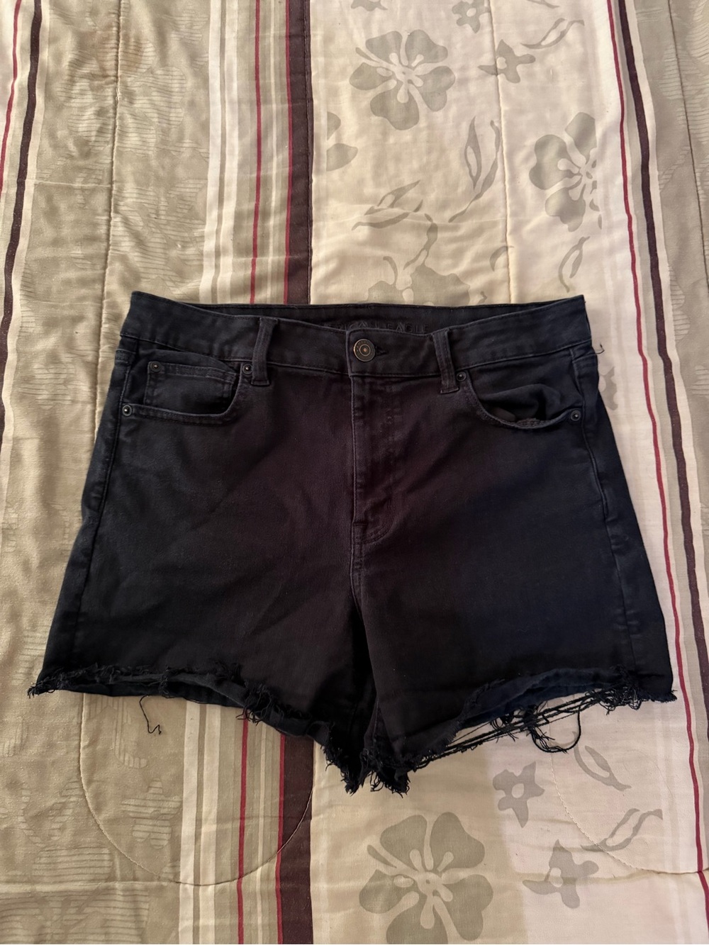 American Eagle Outfitters Black Frayed-Hem Denim Shorts